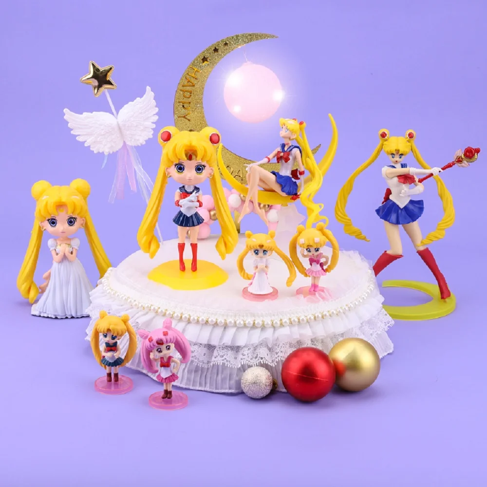 

Pink Princess Happy Birthday Doll Sailor Moon Girl Birthday Party Cake Topper Cartoon Decoration Dessert Table Baking Supplies
