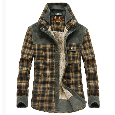 Куртка мужская флисовая утепленная, 100% хлопок, в клетку, фланелевая, в стиле милитари, размеры M-4XL, зима