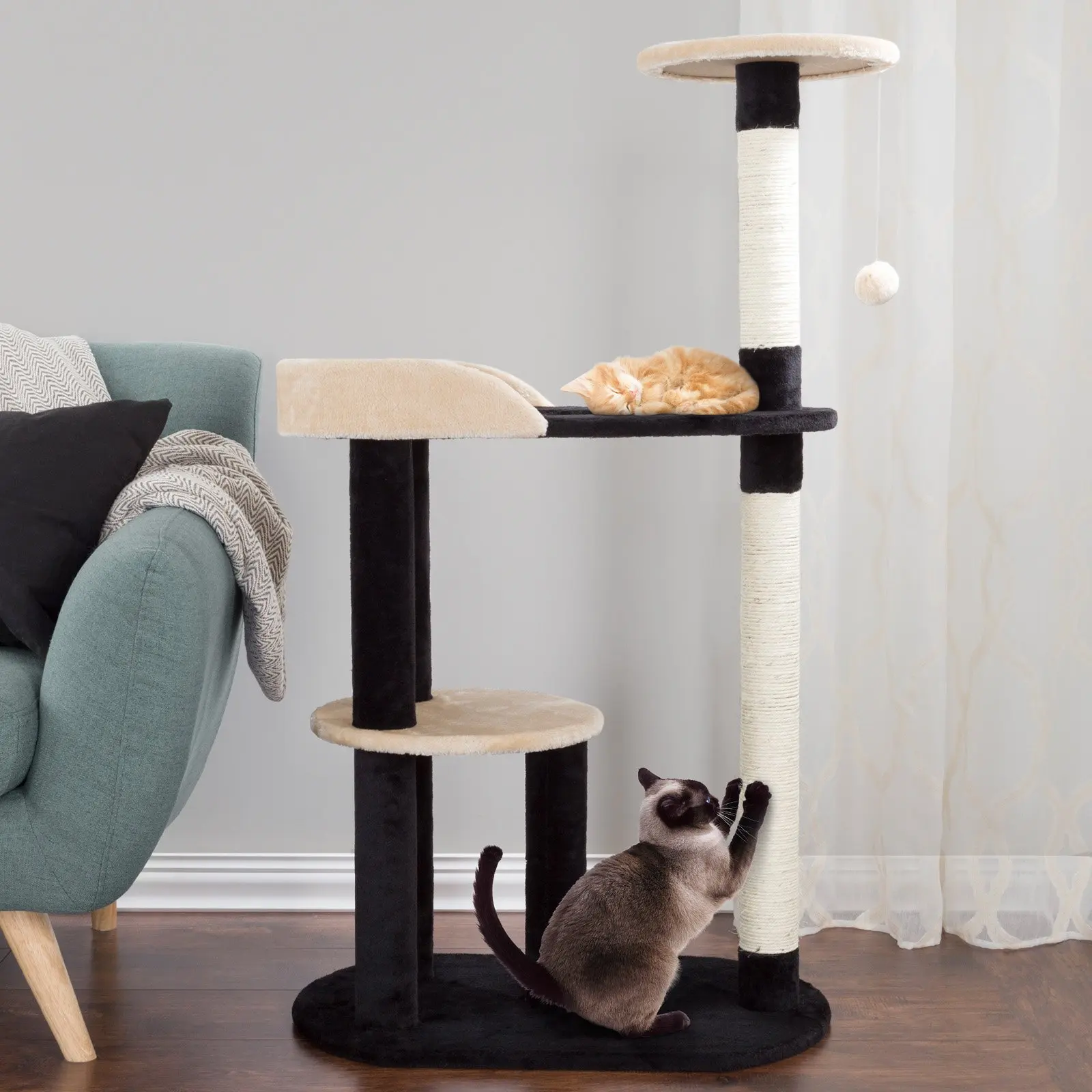 

Free Shipping 3 Tier 42 in. Cat Tree with Scratching Post