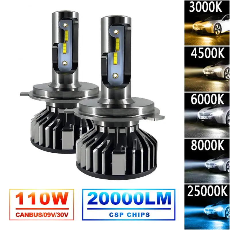 

H4 LED Headlight 20000LM CSP Chip H1 H3 H7 H8 H9 H11 9005 9006 9012 110W 3000K 4500K 6500K 8000K 25000K Auto LED Fog Light 9-30V