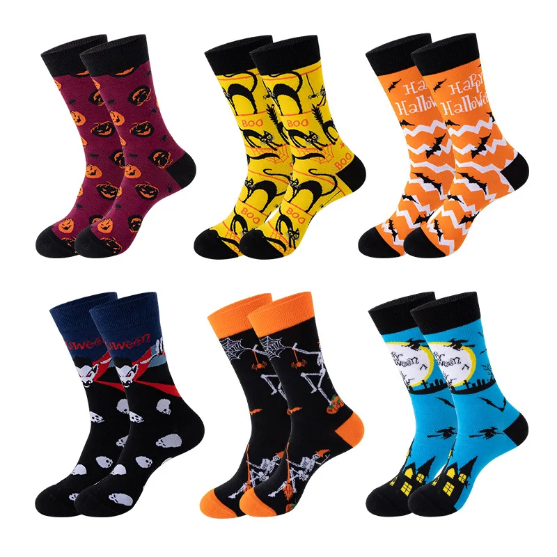 

Halloween Socks Printing Winter Cotton Warm 2023 New Trendy Mid-barrel Women's Socks Skull Vampire Pumpkin Bat Funny Men's Socks