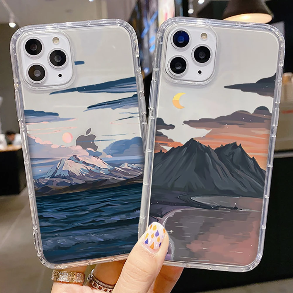 

Korean Sunset Scenery Luxury Clear Phone Case For Funda iPhone 11 13 12 Pro Max 12 13 Mini X XR XS MAX 8 7 6 5 Plus Celula Cover