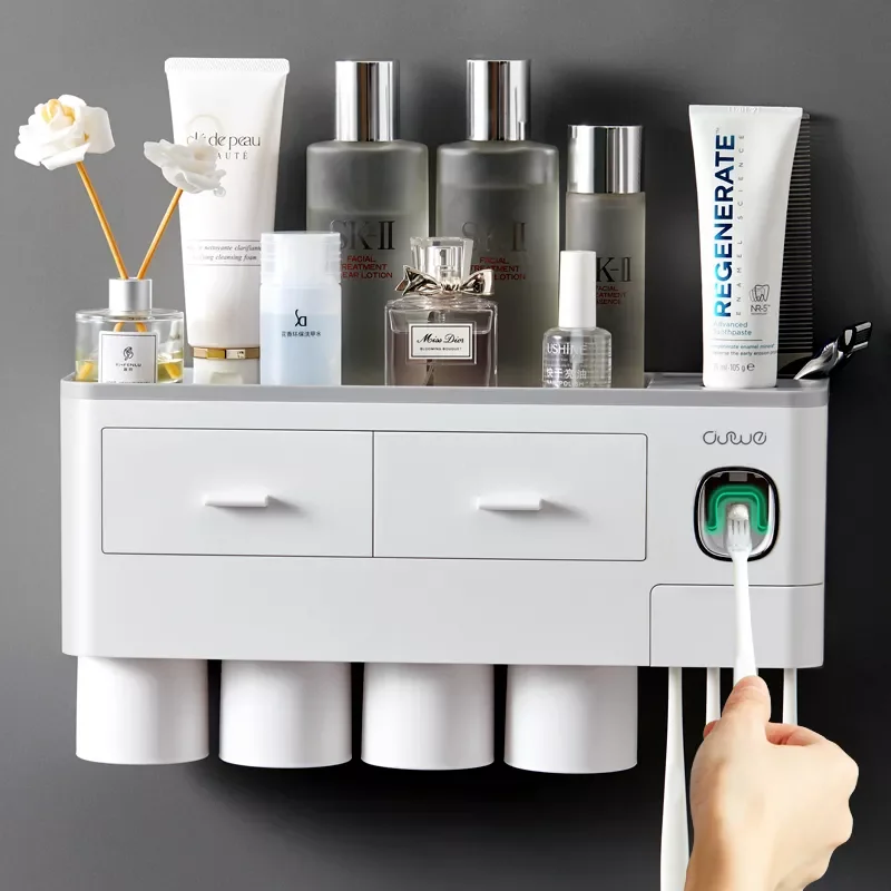 

NEW2023 Magnetic Adsorption Inverted Toothbrush Holder Automatic Toothpaste Dispenser With Cup Toothpaste Bathroom Accessories S