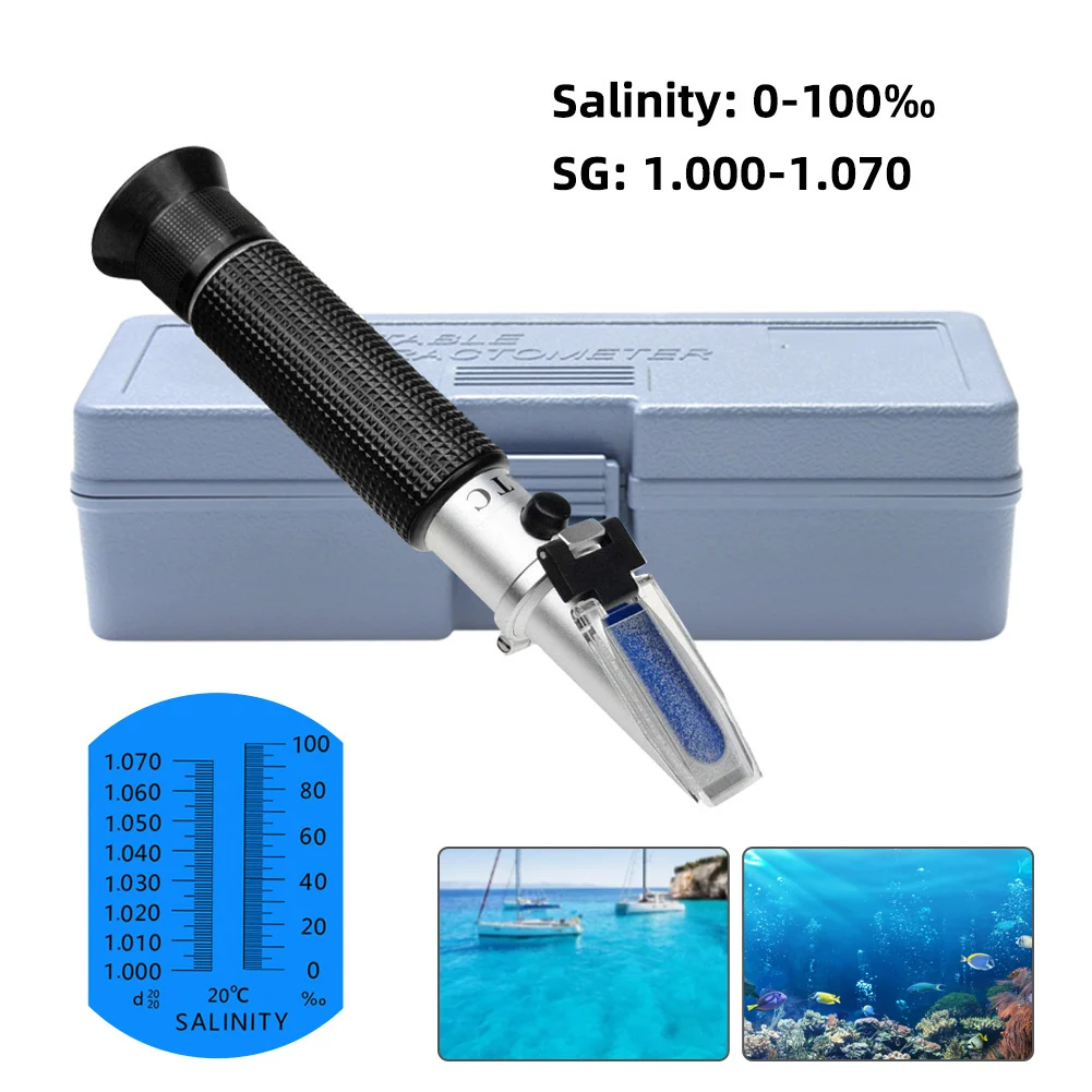 

Handheld 0-100‰ Salinity Refractometer 1.000-1.070SG Household Refractometer Alcohol Concentration Detector for Seawater