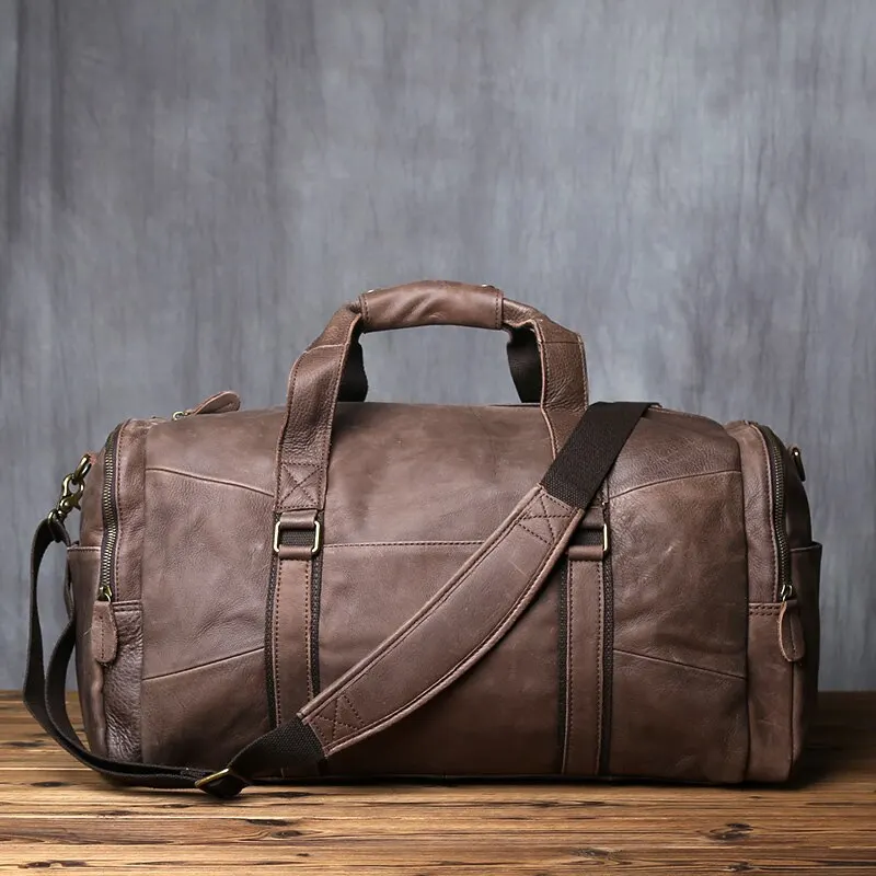 2022 Leather Retro Men's Travel Bag Shoulder Messenger Casual Backpack Top Layer Cowhide Large Capacity Luggage Bag Handbag