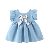 2022 summer outfit newborn baby girl dresses korean cute bow sleeveless cotton infant princess blue dress toddler clothes bc2088