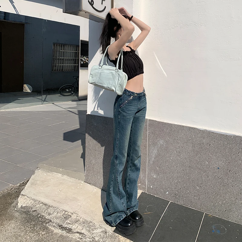 WCFCX STUDIO высокой талией расклешенные джинсы Американская Ретро Мода Широкие брюки