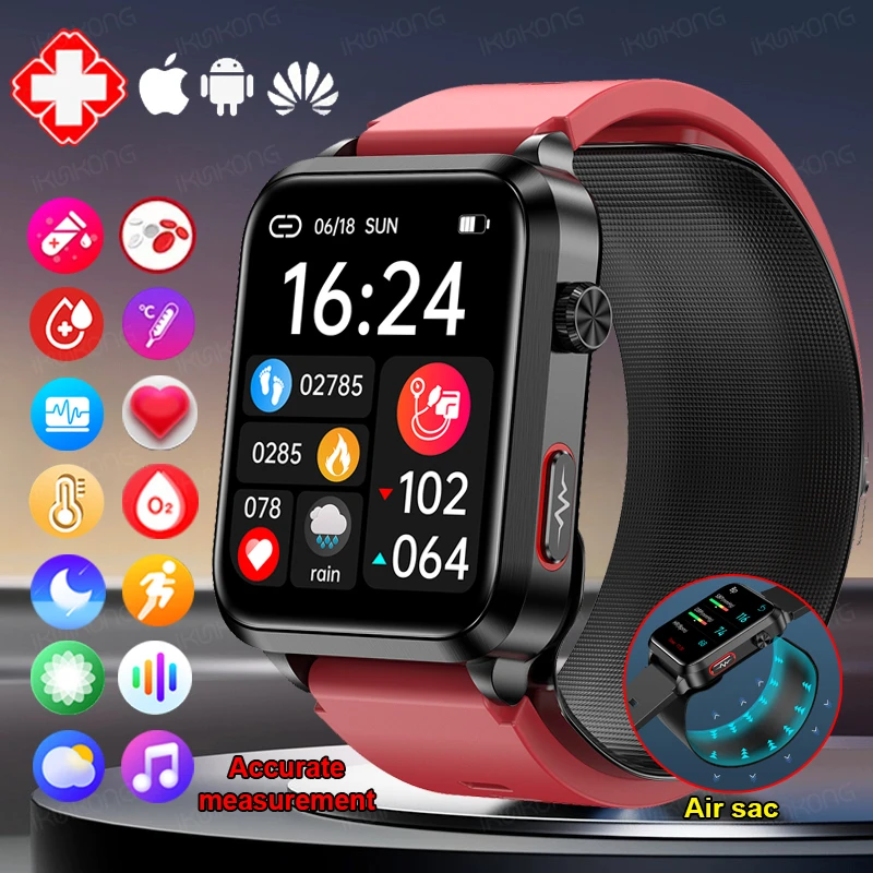 Воздушный насос + тип воздушной подушки Смарт-часы Артериальное давление ЭКГ PPG