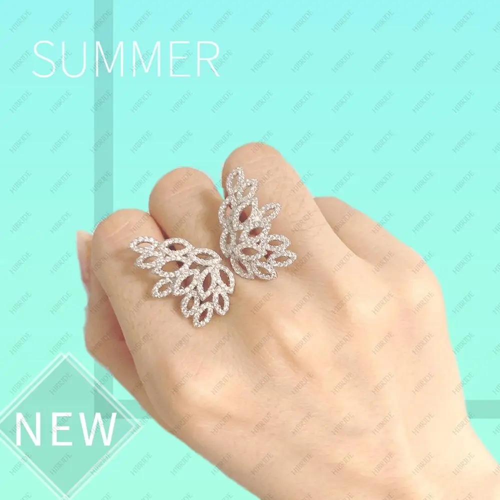 

Fashion Fashion Luxury Leaf Design AAA Cubic Zirconia Ring New Engagement Resizable Ring for Women Party Accessories Bijoux R-05