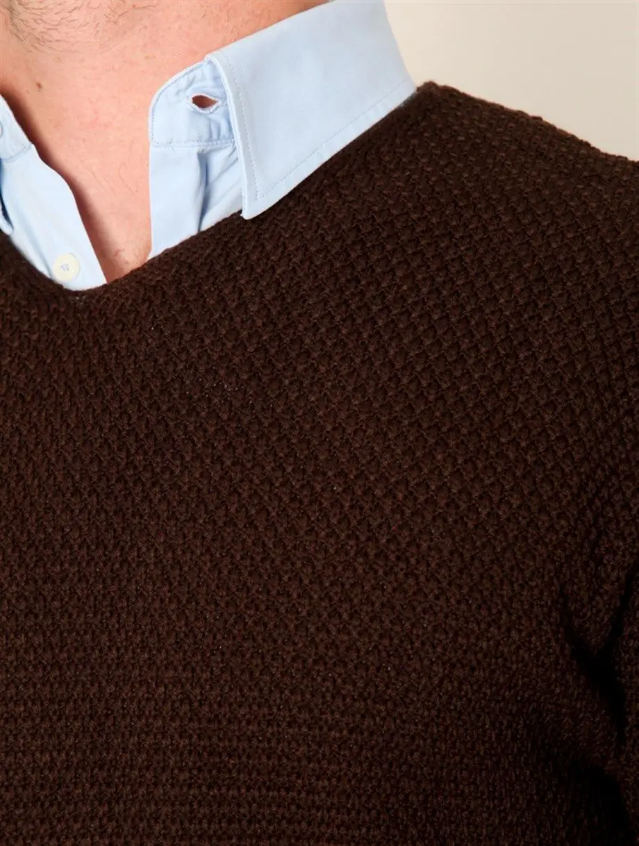 

V Neck Brown Mens Sweater