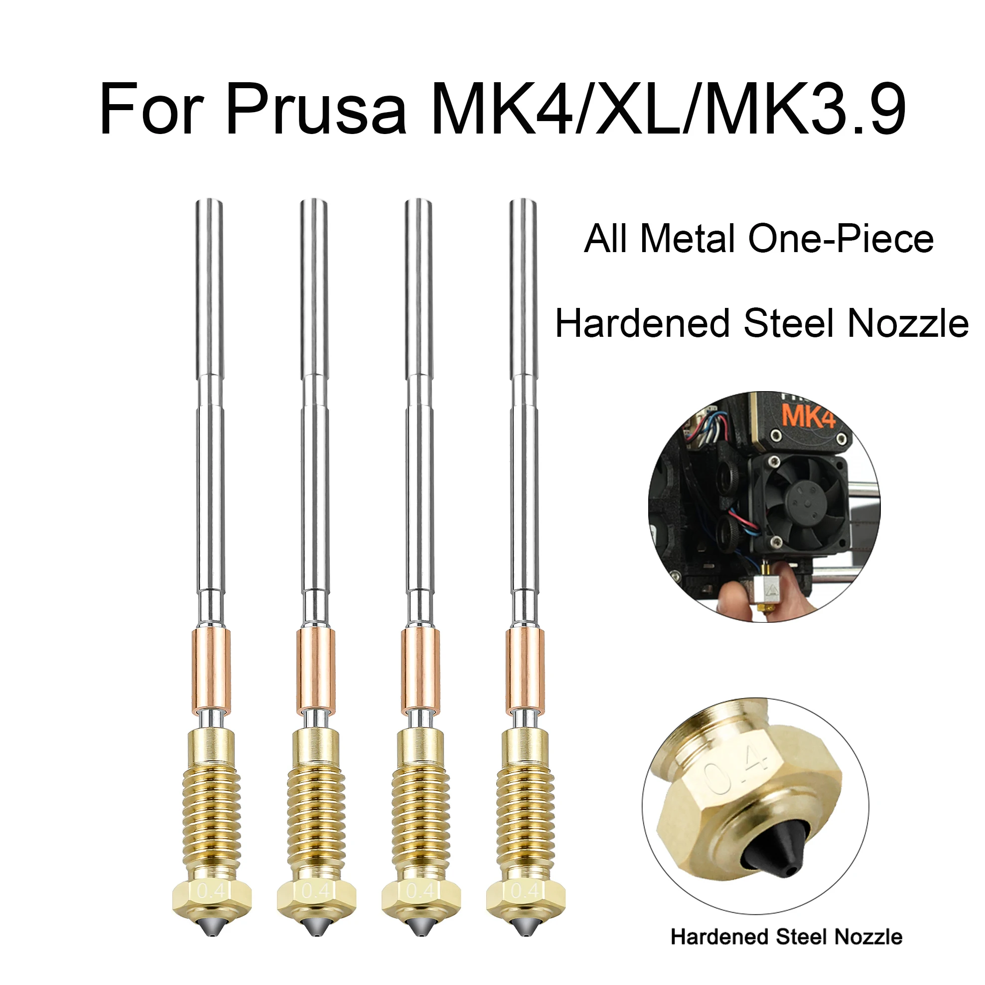 Фото Металлическое цельное сопло из закаленной стали для Prusa MK4/XL/MK3.9, улучшенное, с высокой пропускной способностью, высокой износостойкостью, долговечное. №1