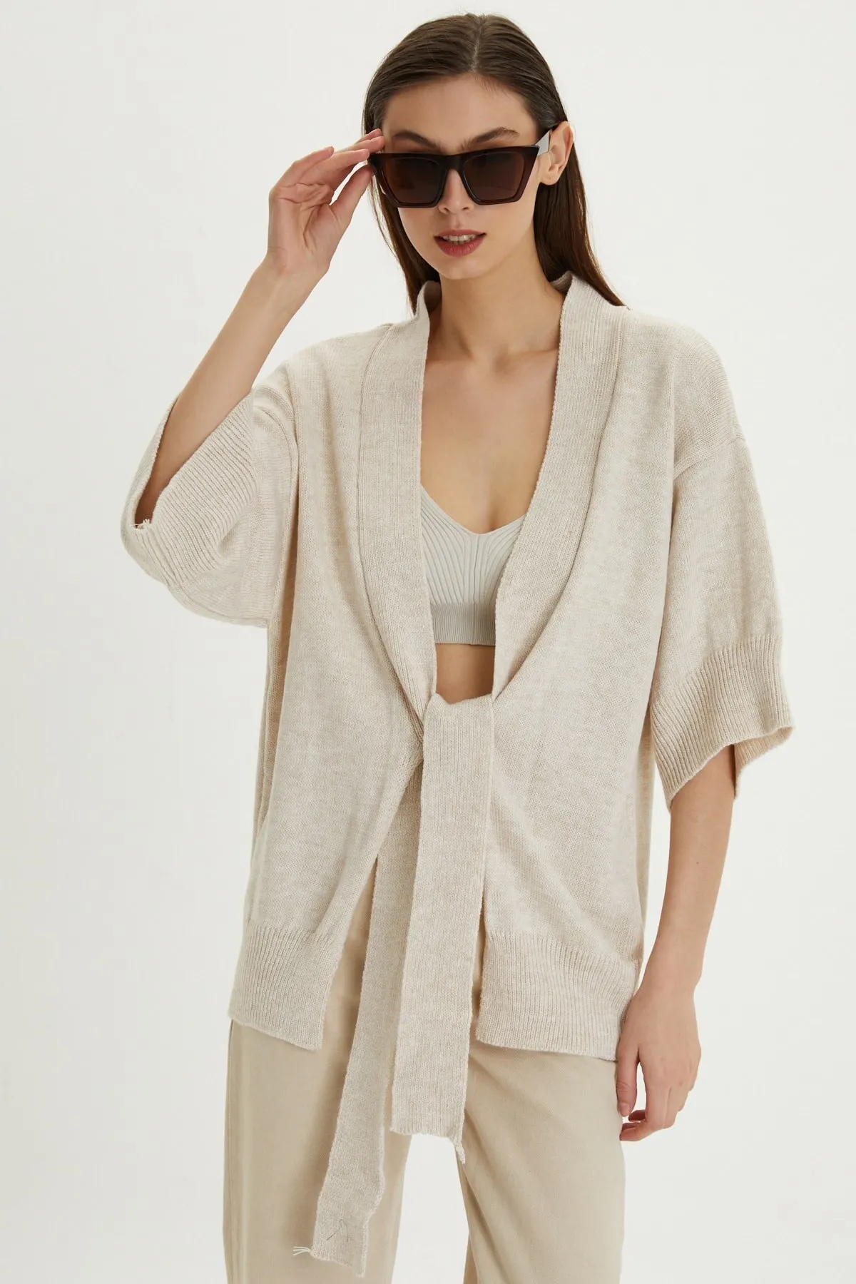 

Женский кардиган с камнями и завязкой спереди, повседневный вязаный качественный кардиган, свитеры, свободный свитер, джемпер