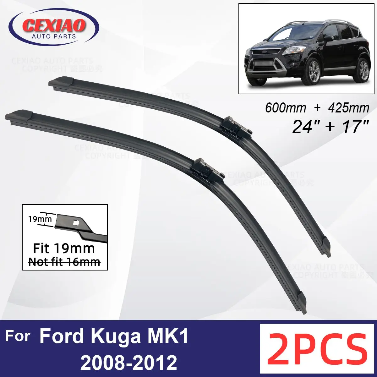 

Car Wiper For Ford Kuga MK1 2008-2012 Front Wiper Blades Soft Rubber Windscreen Wipers Auto Windshield 24" 17" 600mm 425mm