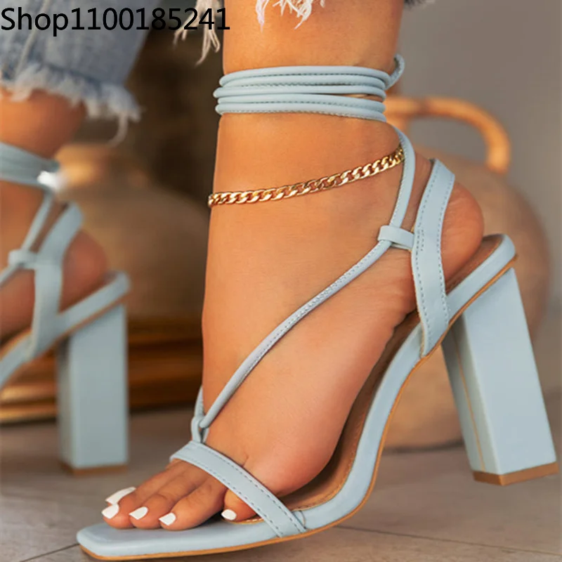 

New Summer Blue White Women Sandals Fashion Cross-Tied Strange High Heels Shoes Sexy Lace-Up Party Pumps Shoes Size 41 42