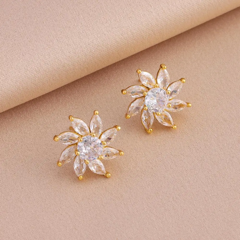 Женские серьги-гвоздики из нержавеющей стали с цирконом