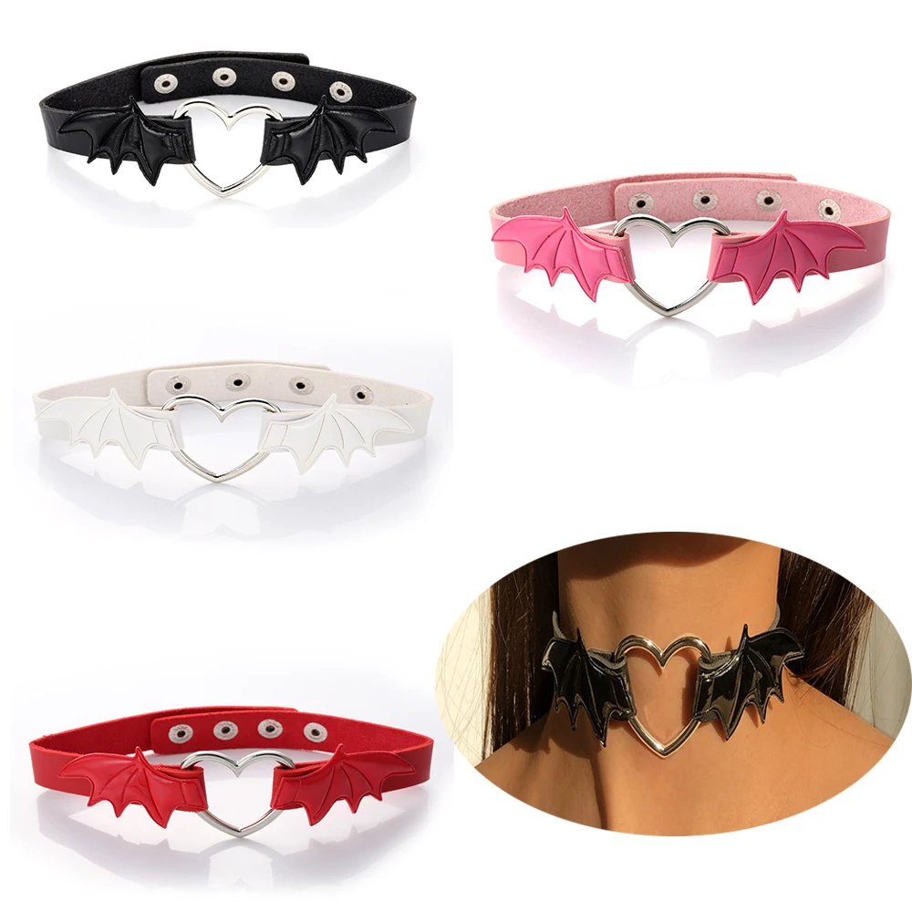 

2022 Sexy Cool Rock Gothic Choker Necklaces for Women Girls Trendy Vintage Charm Heart Leather Wing Bat Punk Necklace Jewelry