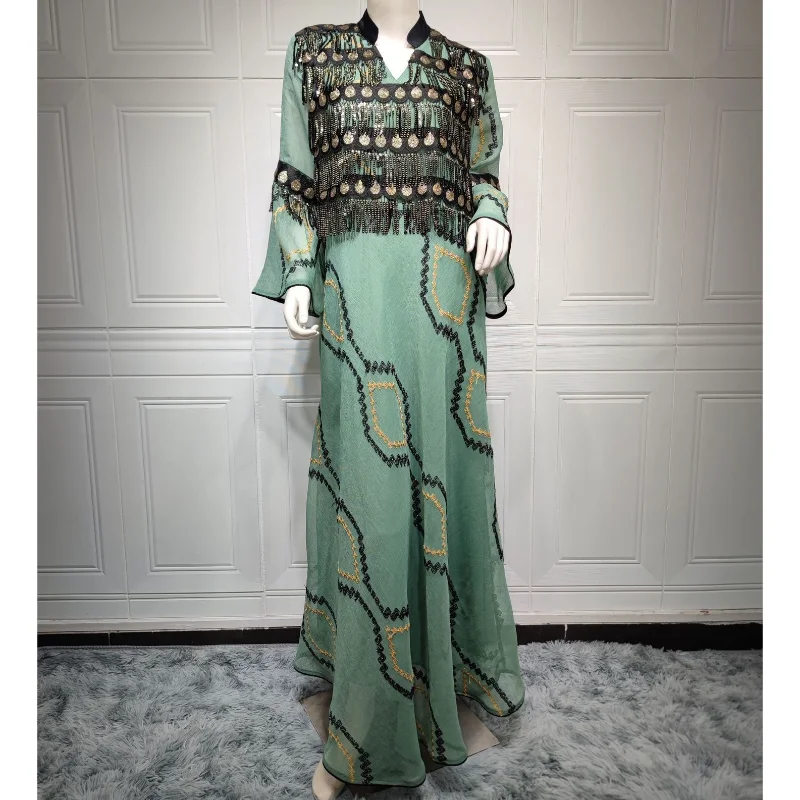 

Modest Dress For Woman Dubai Luxury Ramadan Embroidery Sequins Belted Kaftan Wedding Party Occasions Long Dresses Djellaba Femme