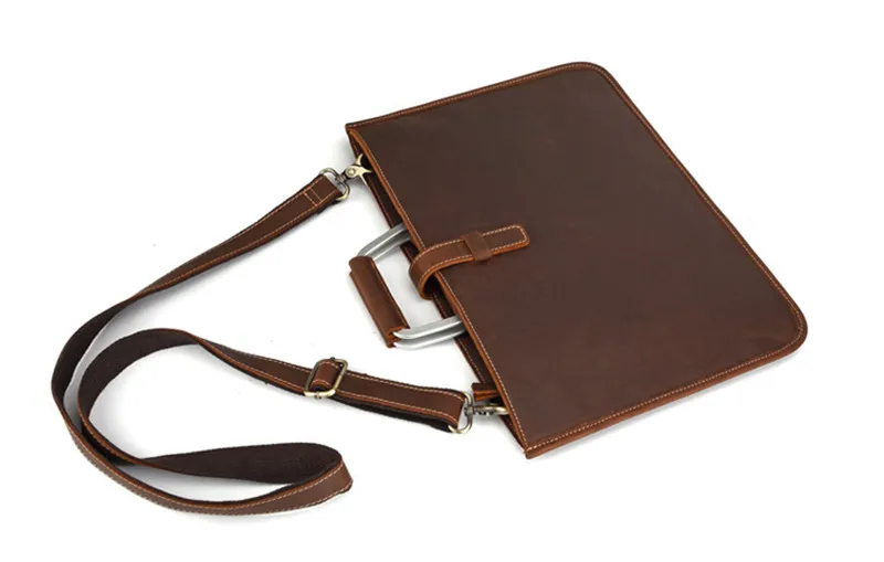 Simple crazy horse cowhide men's briefcase casual vintage genuine leather light lawyer handbag laptop shoulder messenger bags