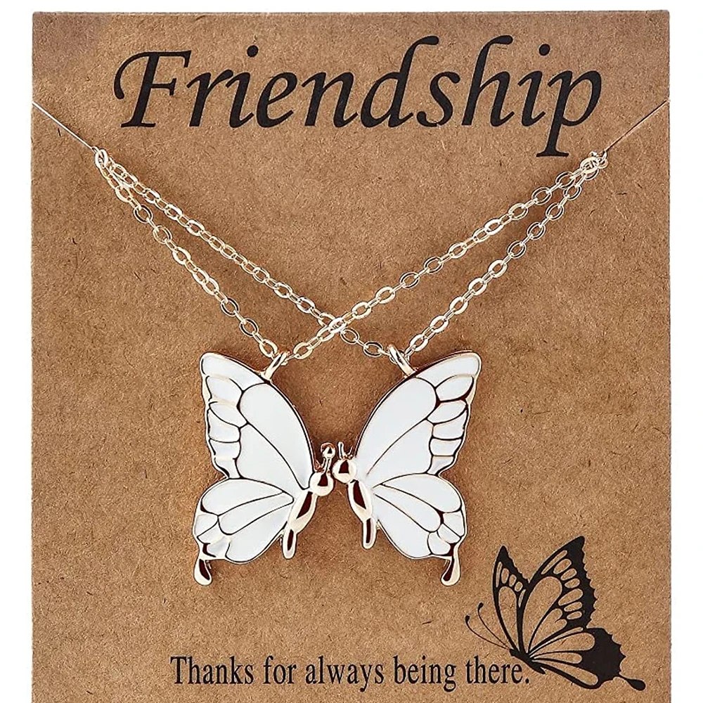 2PCS Best Friend Butterfly Necklaces BFF Friendship Necklace for 2 Girls Lover Couple Necklace Long Distance Birthday Gifts images - 6