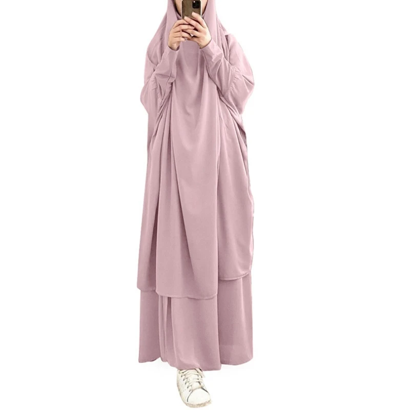 Women Hooded Muslim Hijab Dress Prayer Long Full Cover Gown Islamic Cloth modest two piece women islamic clothing muslim fashion