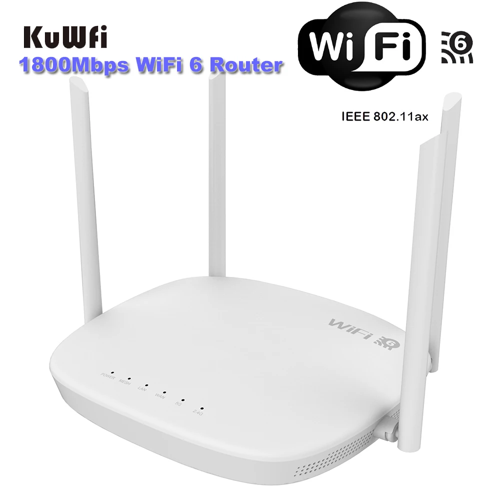 KuWFi Gigabit WiFi6 Router 2.4G&5G 1800Mbs Home Mesh Router Repeater WIFI Signal Amplifier For Home and Office