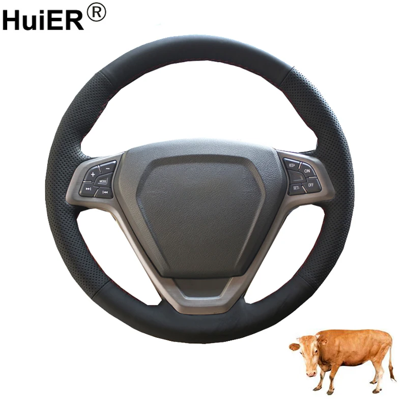 

Hand Sew Car Steering Wheel Cover Cow Leather Wrap For Chery Tiggo 3 2011 2012 2013 2014 2015 - 2018 Braid on the Steering wheel