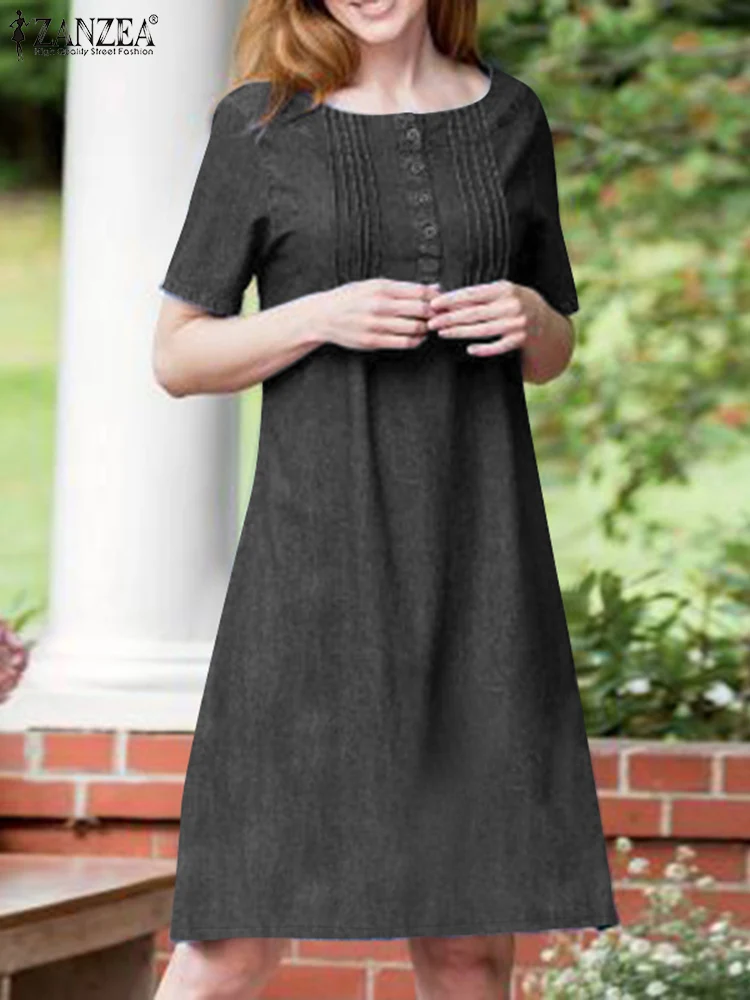 Женское джинсовое платье ZANZEA с коротким рукавом