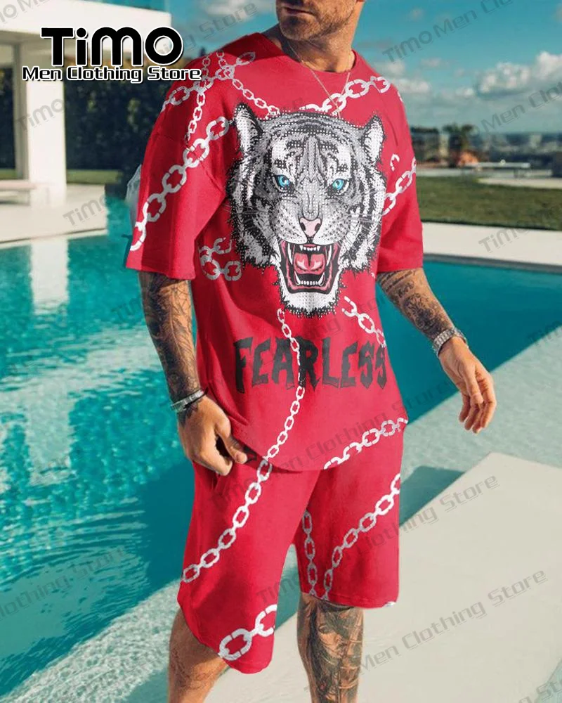 Summer Men's T-shirt Set Fashion 3D Printing 2 Piece Set Casual T-shirt+Shorts Oversized Loose High Quality Men Tracksuit Suit