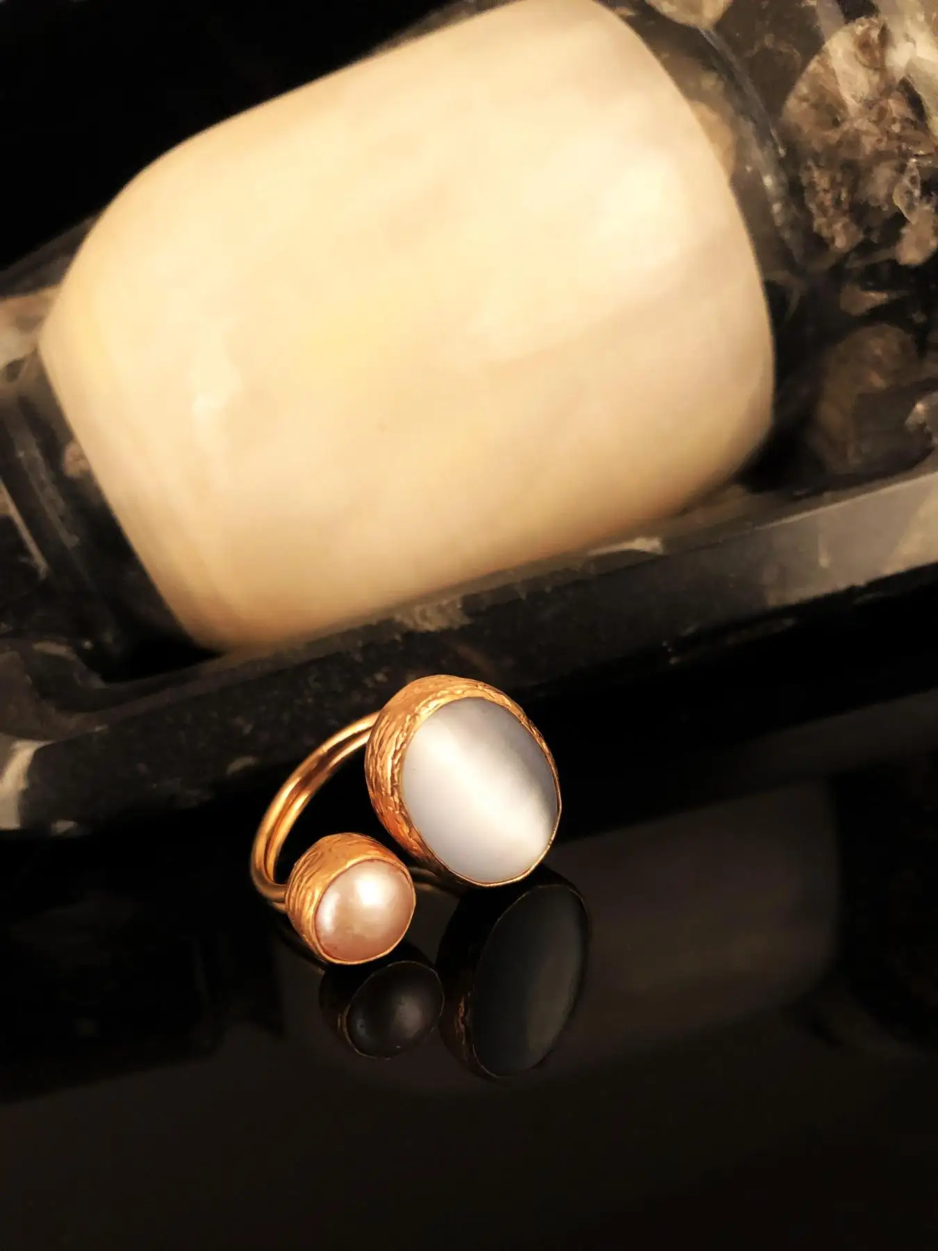 

Natural stone Women 'S Cat 'S Eye Stone Rose Gold Plated Ring Krb337