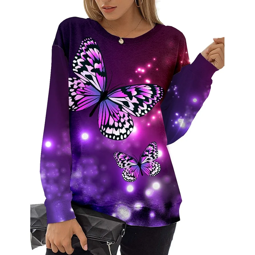 

2022 [New In] Women's T Shirt Graphic Butterfly Print Round Neck Tops Basic Basic Top White Black