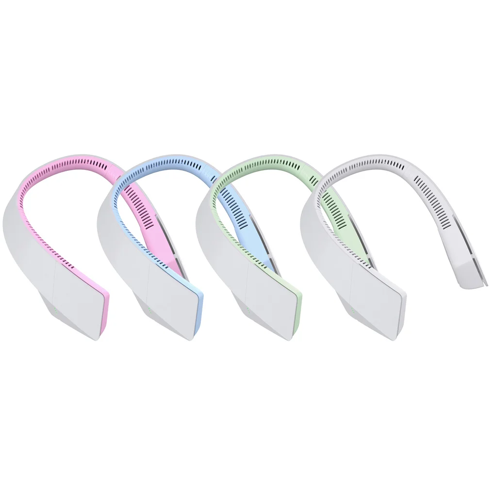

Cooling Fan Mini Hanging Neck Air Fan Portable Leafless Silent Rechargeable Cooler for Travel Blue