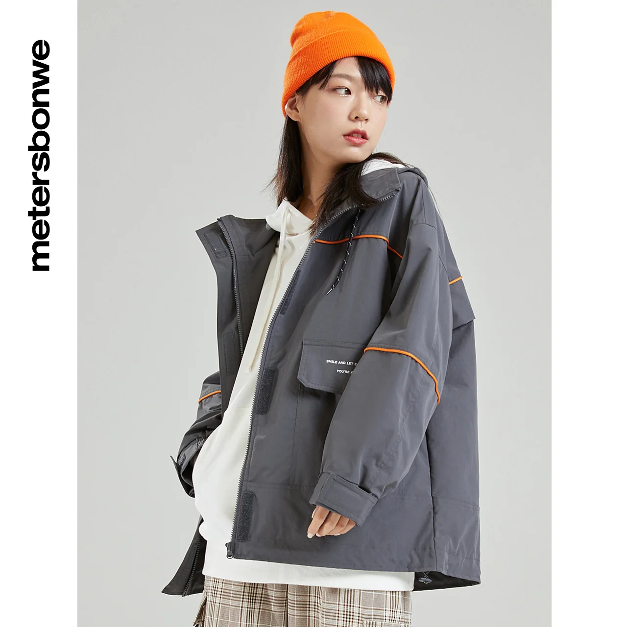 Куртка Metersbonwe женская с капюшоном, Повседневная Свободная верхняя одежда, брендовая парка в стиле хип-хоп, осень
