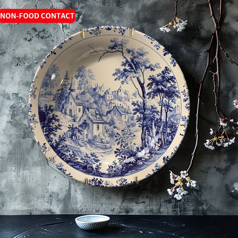 

Керамическая декоративная тарелка с пейзажем европейской деревни