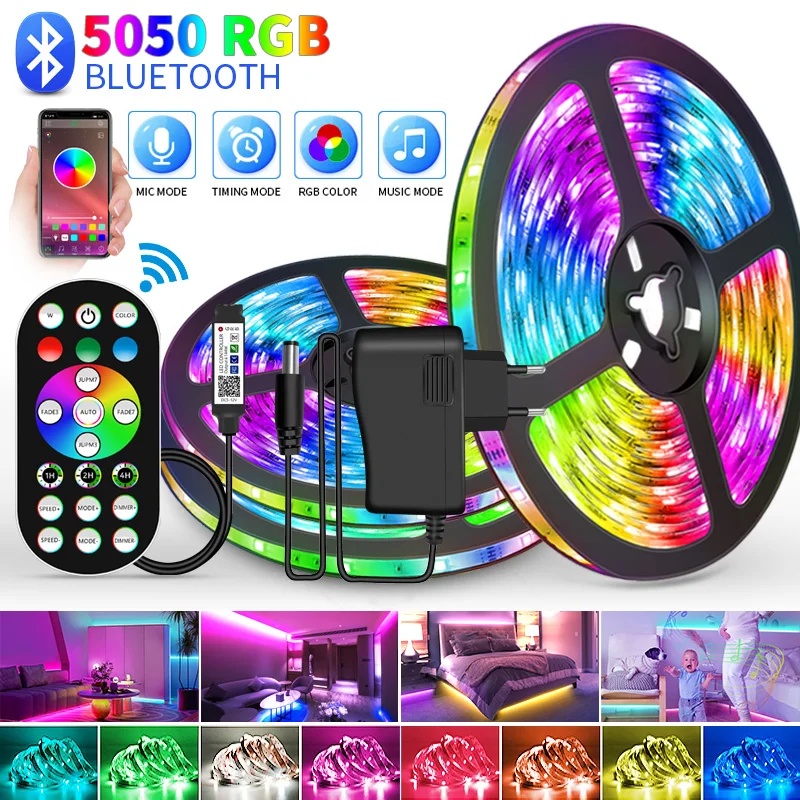 WS2812B Bluetooth Светодиодная лента 5050 RGBW панель дистанционного управления + блок питания Диодная светодиодная неоновая Ночная лампа для комнаты ТВ
