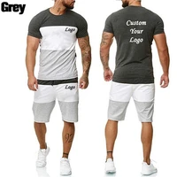 custom your logo men summer shorts suits leisure sports fashion suit color block t shirtpants two piece sportswear suit