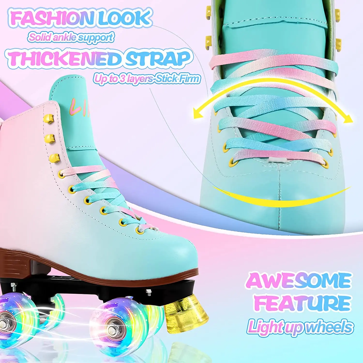Роликовые коньки LIKU для девочек и женщин с подсветильник на всех колесах