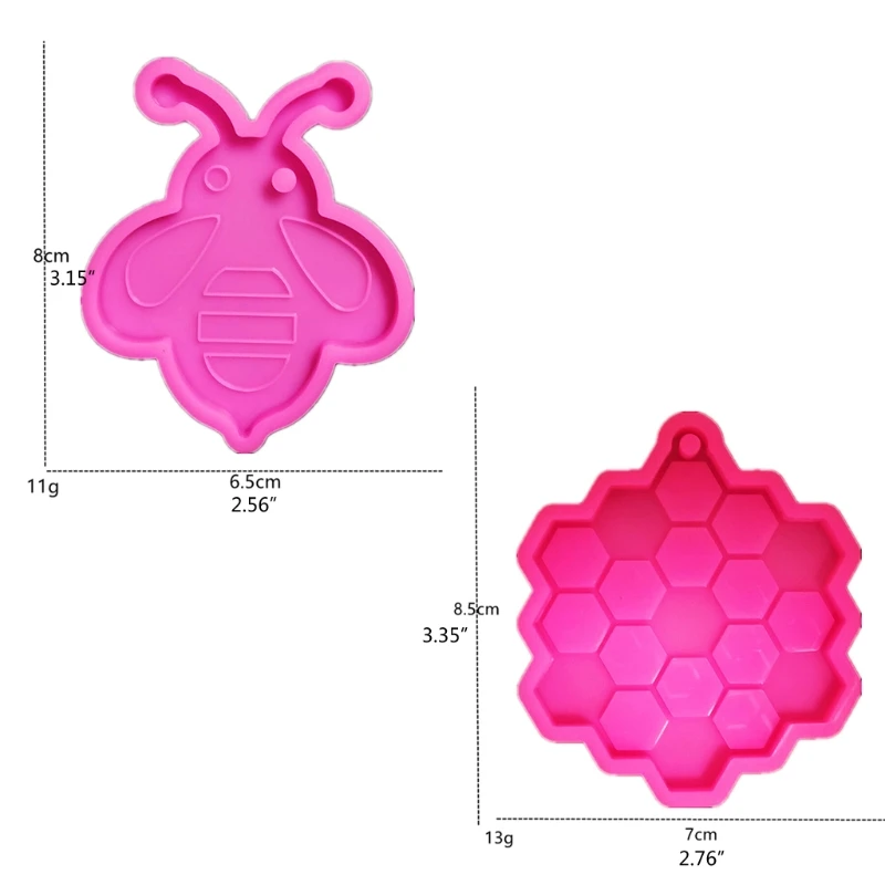 

69HB Shiny Glossy Bee/Honeycomb Keychain Silicone Epoxy Resin Mold DIY Keychain Pendant Jewelry for Valentine Gift Craft