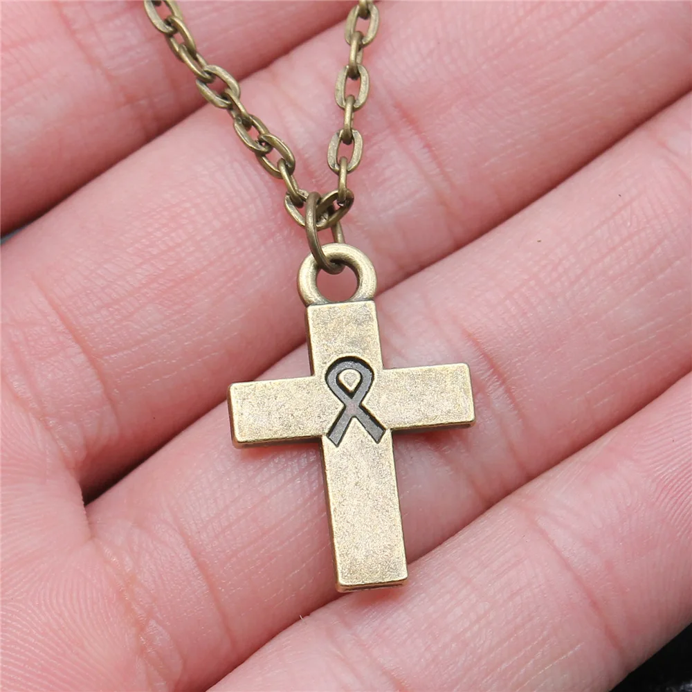 

Dropshipping Antique Bronze Color 25x17mm Ribbon Cross Pendant Necklace For Women