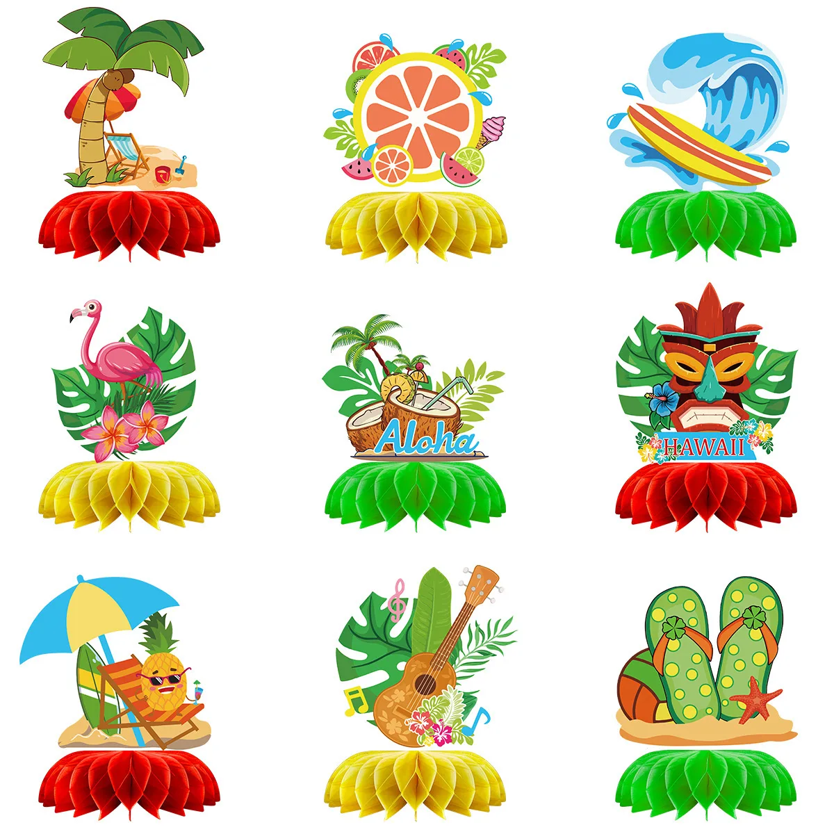 

9pcs Summer Honeycomb Centerpieces Pool Themed Party Table Decorations Summer Beach Centerpiece for Hawaii Party Decoration