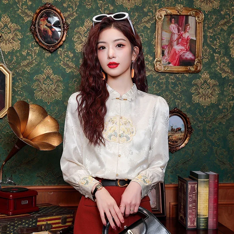 Модная женская рубашка с длинным рукавом рюшами и вышивкой блузка женские топы