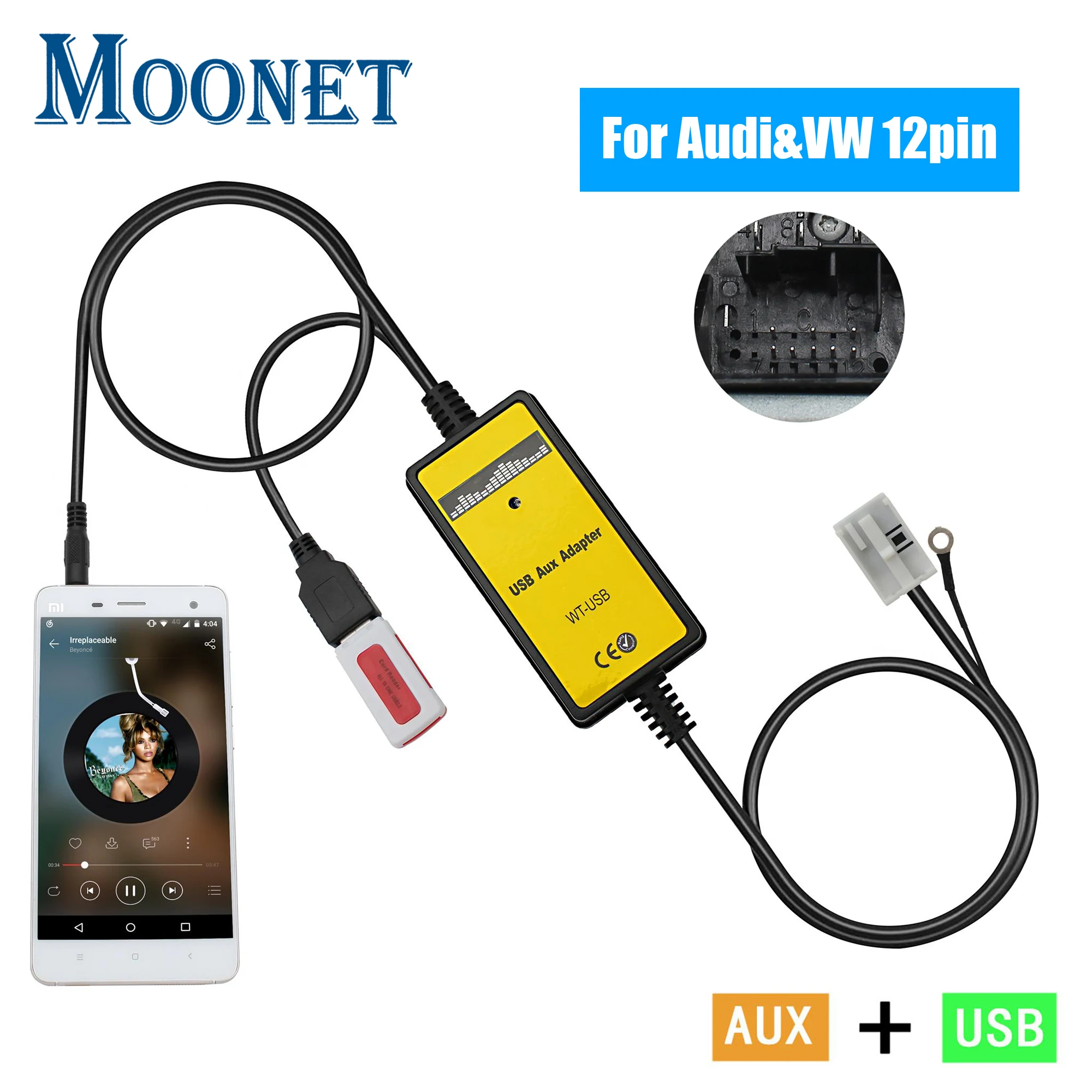 

Moonet автомобильный MP3 CD-менеджер USB-адаптер ввода AUX для Audi и Volkswagen Tiguan Touran T5 Golf Passat Skoda (12pin)