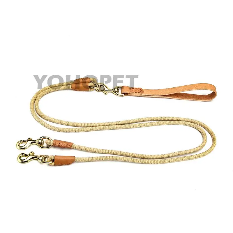 

two in one dog traction rope Anti entanglement detachable cow leather small teddy medium large dog leash pet accessories