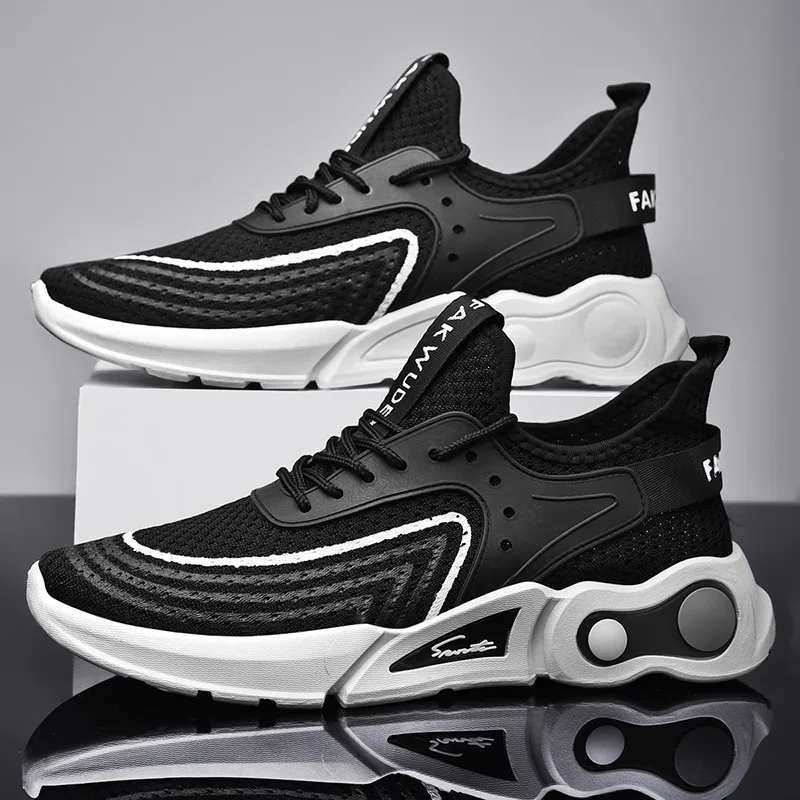 

2021 new men's fashion flying woven breathable casual running shoes men's sports shoes