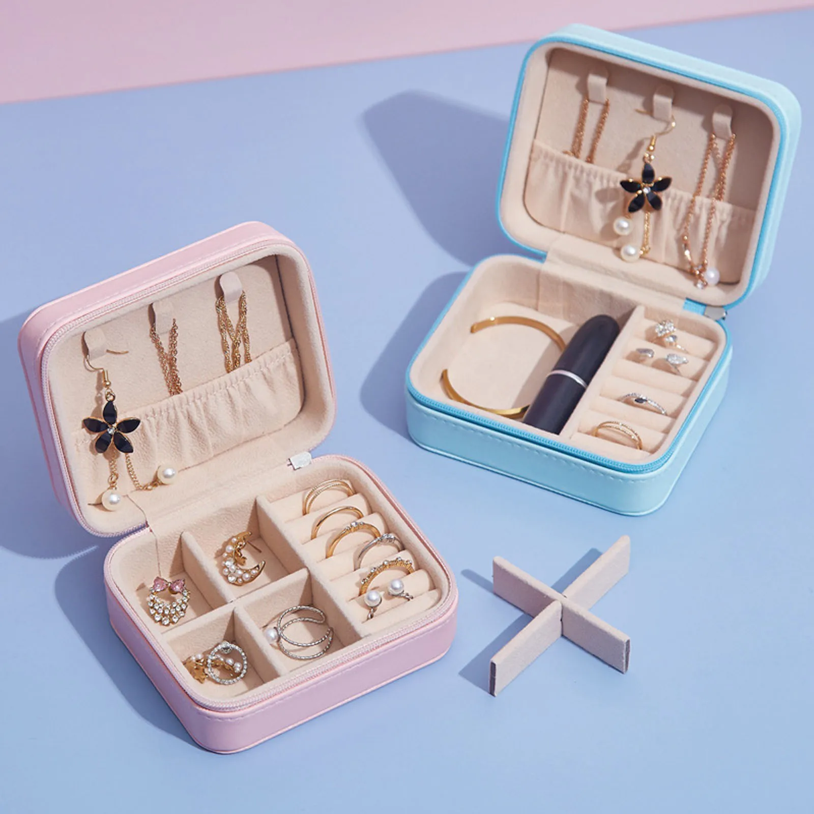 

Jewelry Box, Portable Large Capacity Jewelry Case Rectangular Storage Box for Necklace Earrings, White/Pink/Blue