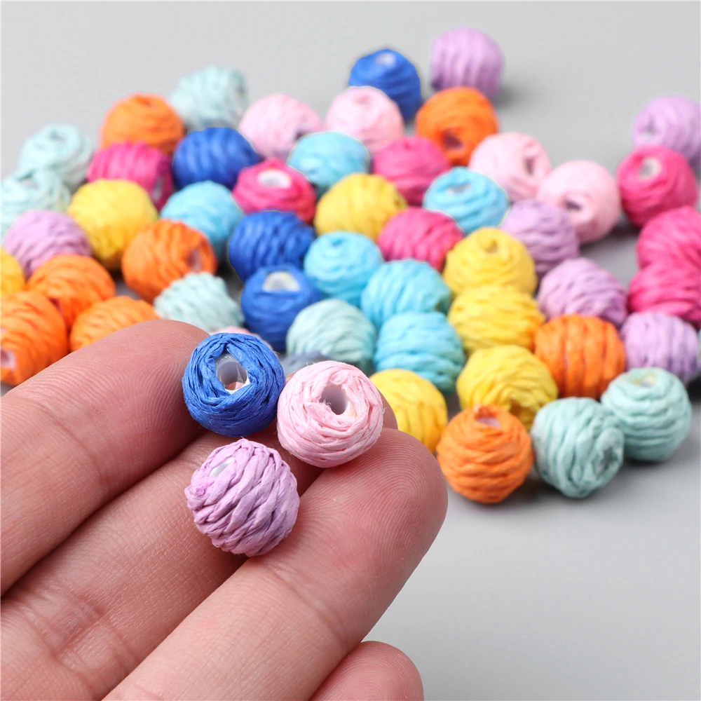 

20PCS Boho Straw Raffia Knit Ball Shape Accessoires for DIY Women Earrings Bracelets Summer Party Jewelry Wholesale 10-11mm