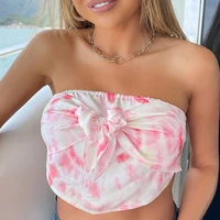 new sexy fashion chiffon print tank tops women pink bow backless sleeveless tube top navel wrap camisole summer casual crop tops