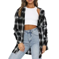 fashion street style all match womens 2022 new casual tops lapel loose single breasted mid length plaid long sleeved shirts