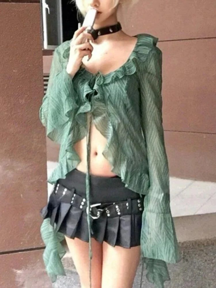 Винтажная блузка в стиле 1920-х годов с рюшами кружевная рубашка японском Y2k