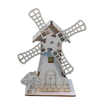 wooden electric windmill house handmade material set creative assembled science education jigsaw science experiment model