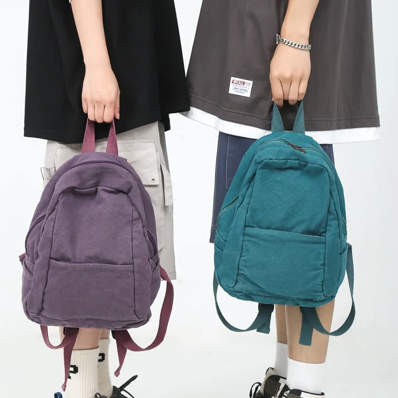 

Women's Solid Color Canvas small Backpack 2022 New Unisex Fashion Travel Backpack College Style Middle School Students Schoolbag